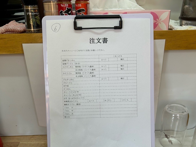 大口町グルメ　きしめんうどんナルト　メニュー注文票